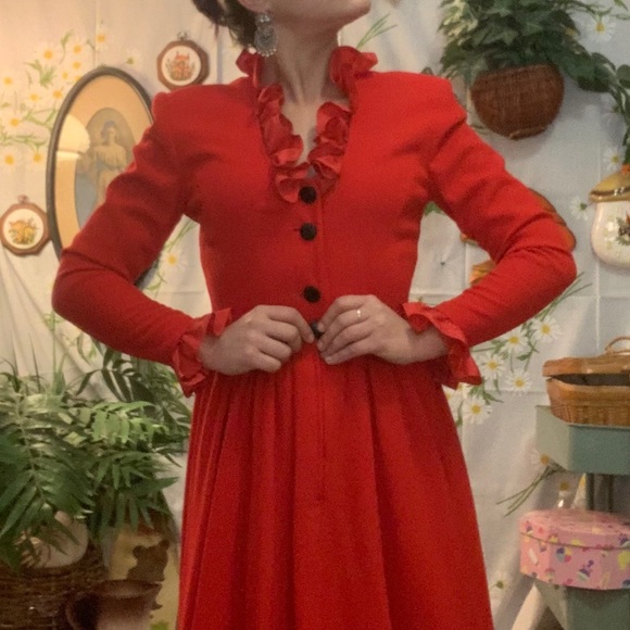 Vintage Saks Jandel red ruffle Secretary dress - Picture 3 of 16